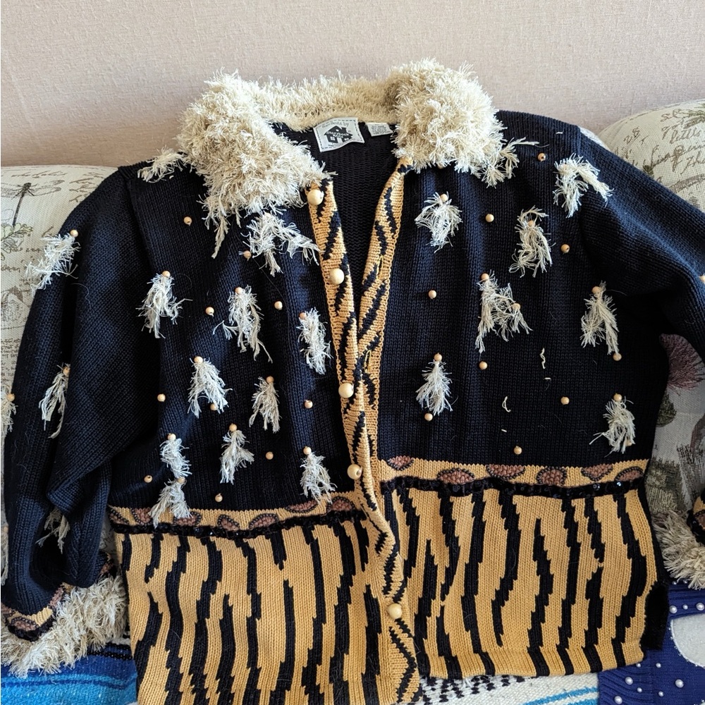 Storybook Knits   Black and Gold Textured Cardigan
